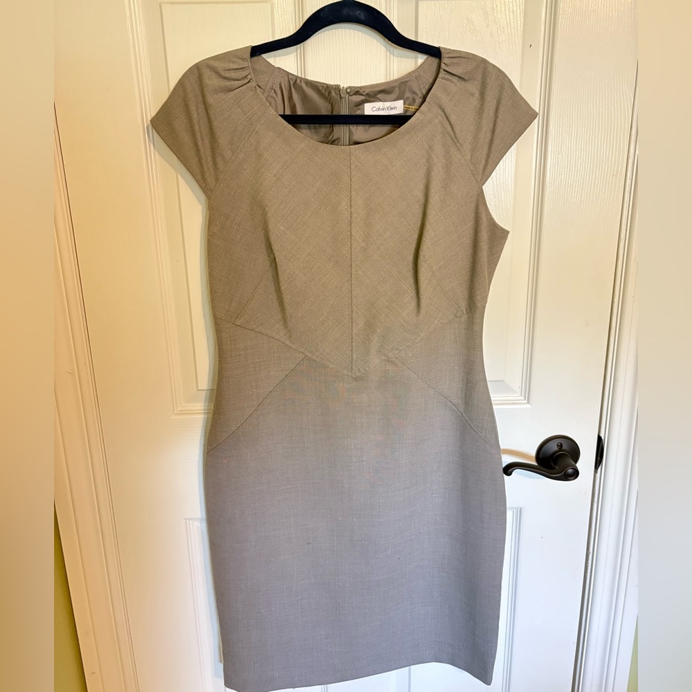 Calvin Klein Grey Sheath Dress Cap Sleeve Work